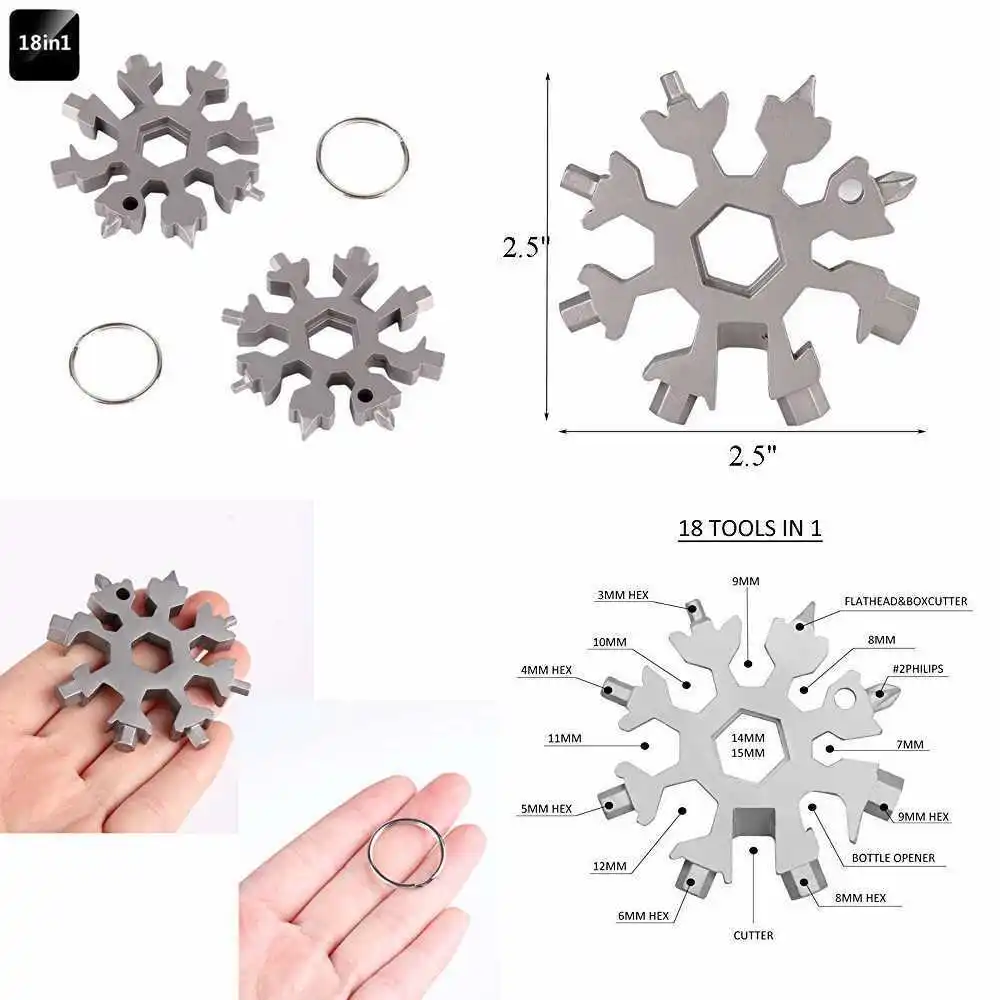 18 In 1 Multi Tool Stainless Steel Snowflake Shape EDC Flat Cross Screwdriver