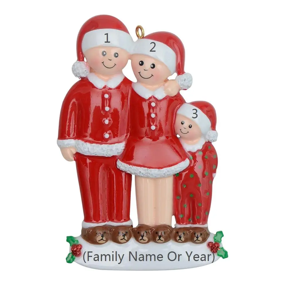 Бесплатная персонализация Пижама семья из 3 орнаментов персонализированное