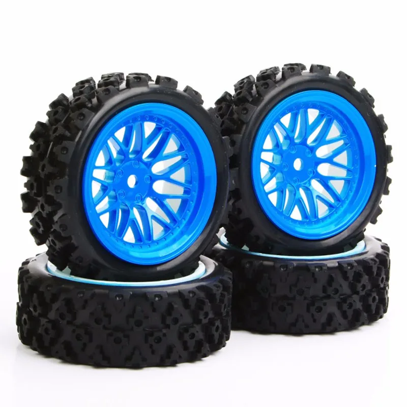 

In Store 4pcs 1/10 Rubber Tyre Rally Tires Rim Wheel 12mm Hex Fit HSP HPI RC Off Road Car