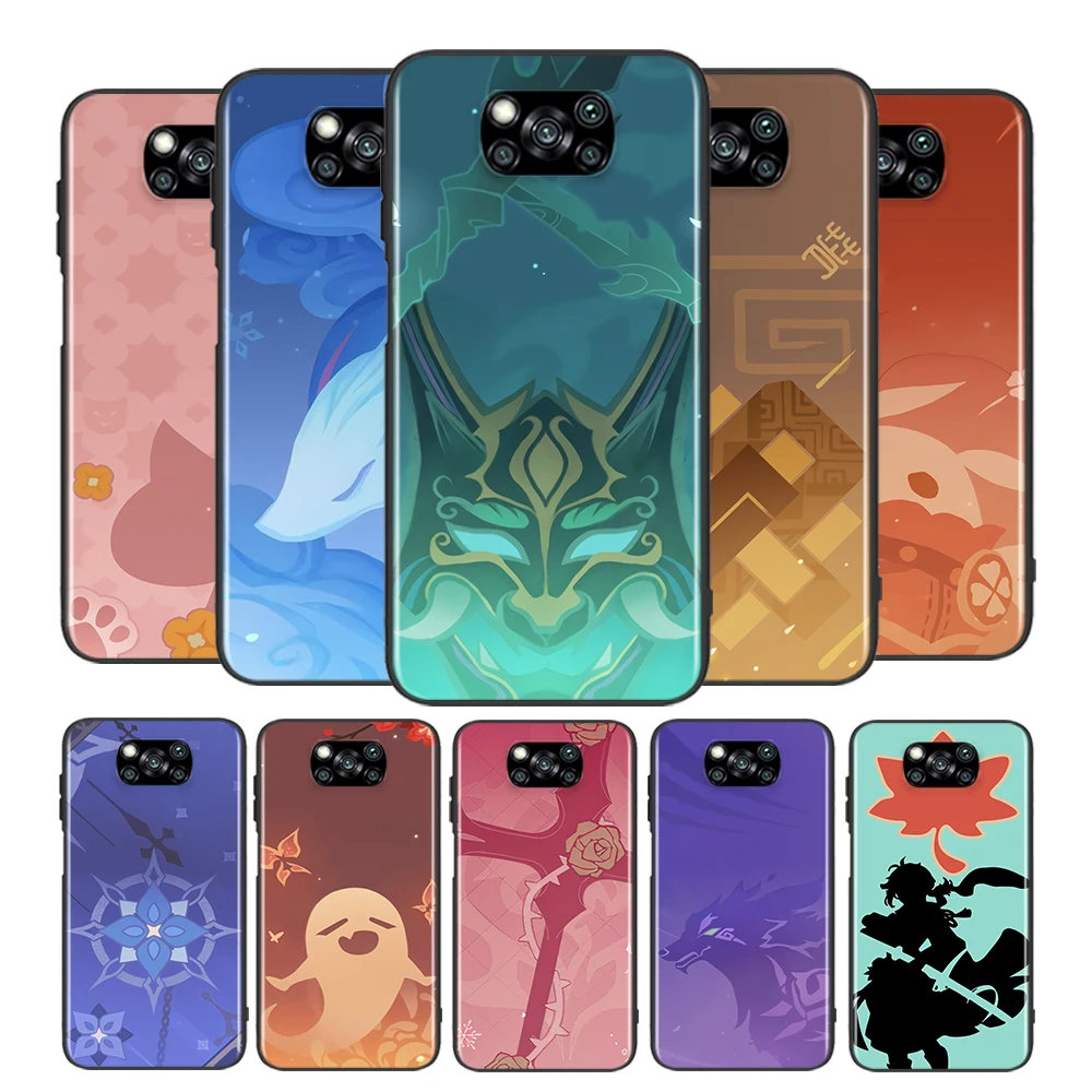 Силиконовый мягкий черный чехол для телефона Genshin Impact Game Xiaomi Poco X3 GT NFC M3 F3 C3 M2 F2 X2 Pro