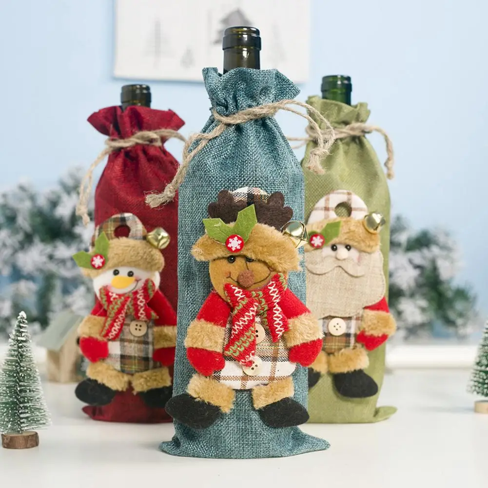 

Drawstring декоративные бутылки для вина, чехлы, сумки, рождественские праздничные обеденные столы, домашние вечерние принадлежности для декора