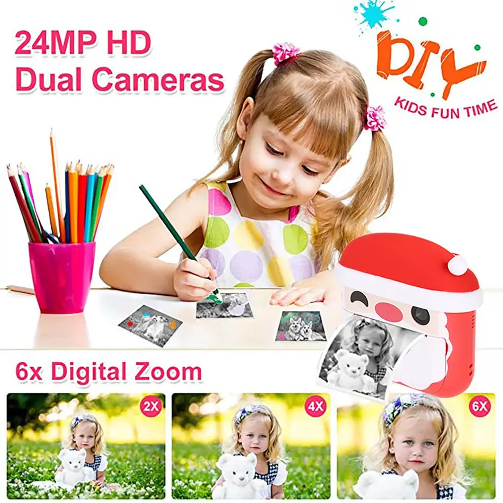 

Santa Claus Kid Instant Print Camera Print HD Camera For Kids Camera Instantane Mini Camera Christmas Birthday Gift Gril Boy Toy