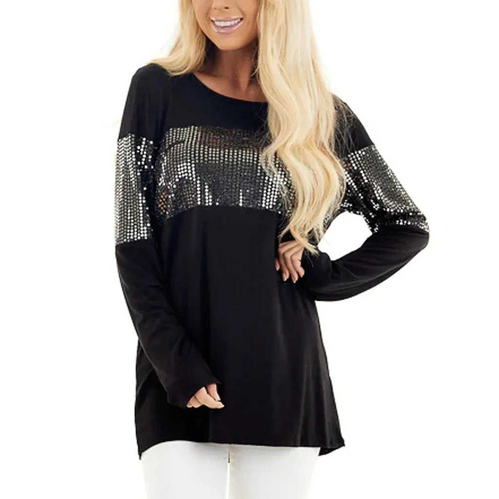 Осенняя Женская толстовка с капюшоном хлопковая круглым вырезом топы блестками