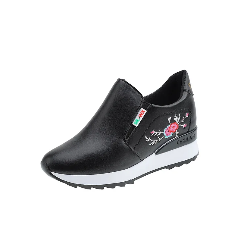 

Height Increasing Insole Women's Shoes White Shoes Wedge Sneakers Female Students Slip-on Elastic Band Casual Embroidery Pumps