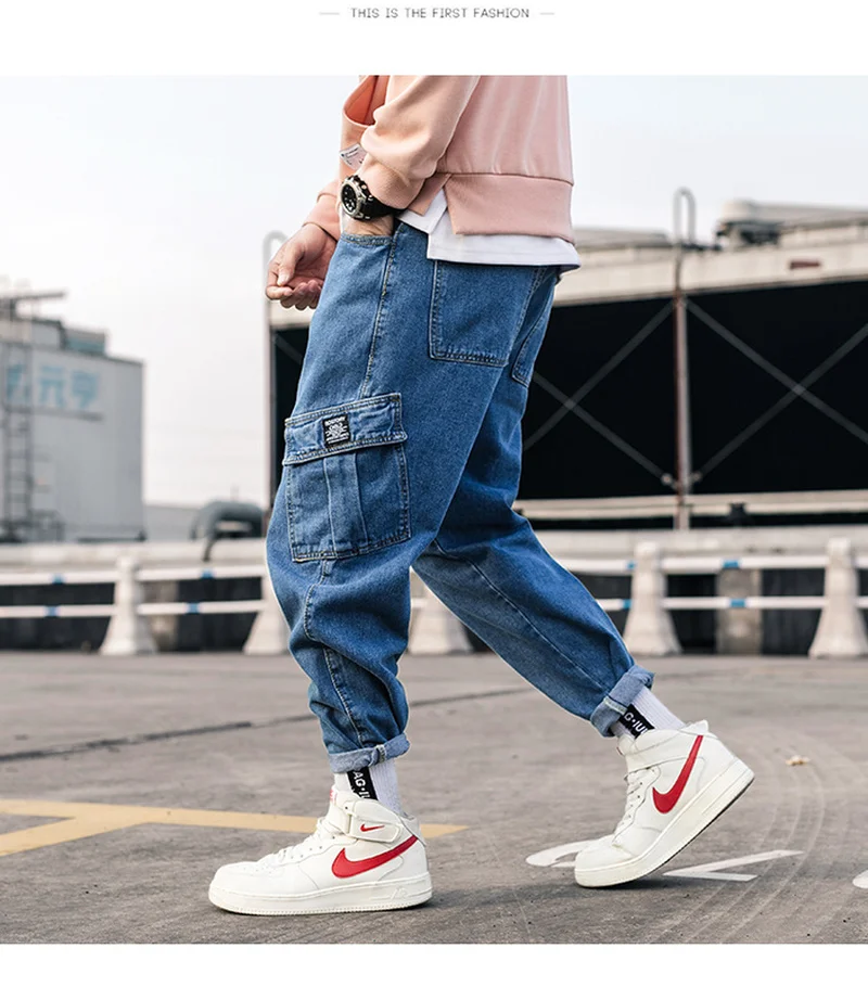 Zogaa мужские джинсовые штаны 2019 Новый Уличная синий хип хоп комбинезон с карманами