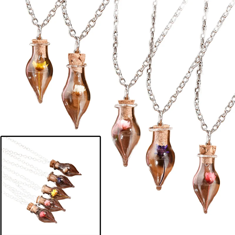Hot Fashion Dry Flower Inside Lucky Glass Bottle Wishing Pendant Necklace Jars Cork Vial DIY Pendants Gift | Дом и сад
