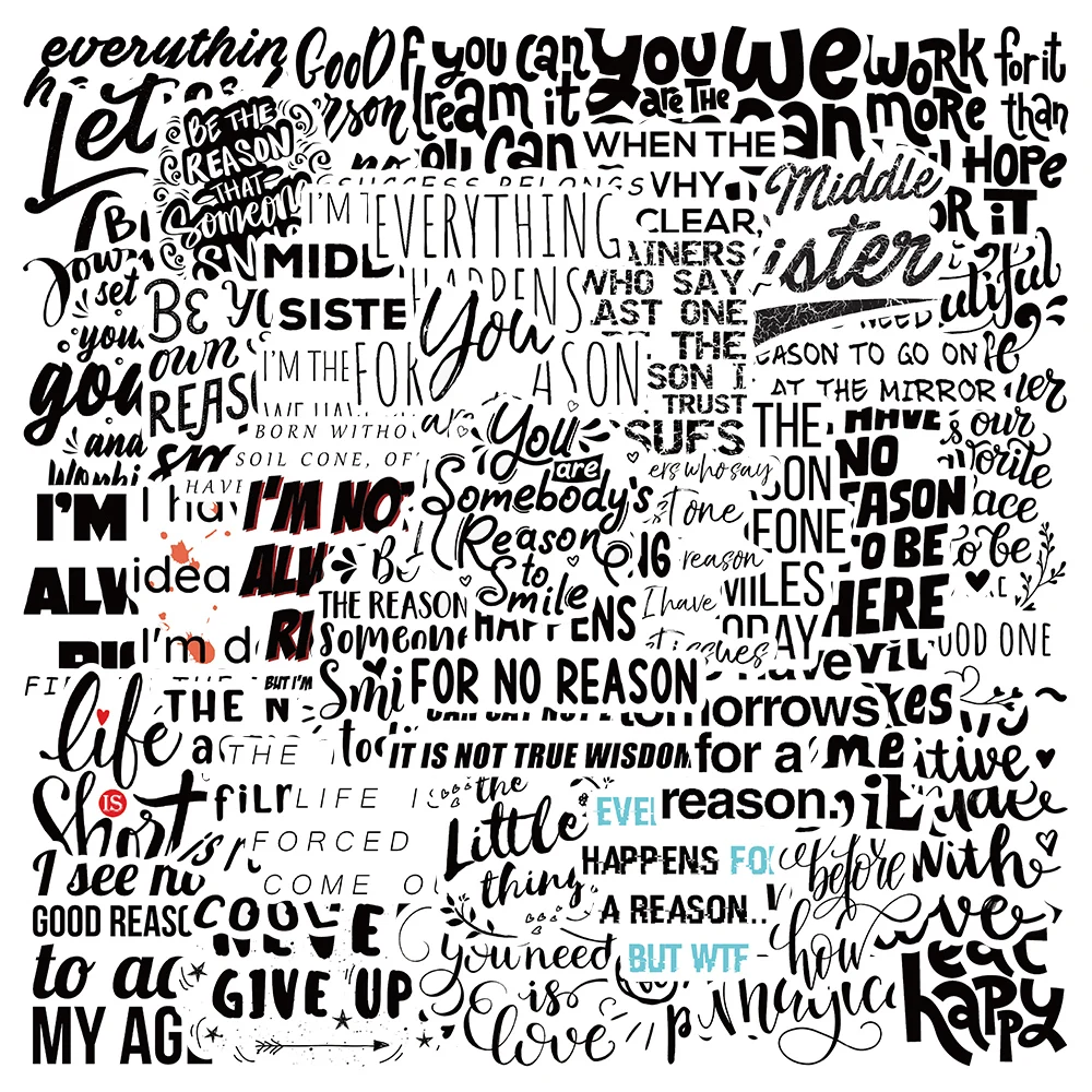 

50pcs Cool Encouraging Words Little Fresh Stickers DIY Luggage Laptop Bicycle Skateboard Waterproof PVC Graffiti Kid's Stickers