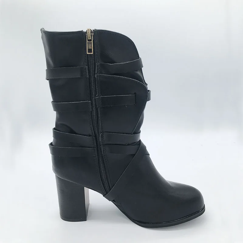 Fashion Buckle Belt Winter Boots Women Mid-calf New 2020 Leather Waterproof Snow woman shoes botas mujer | Обувь