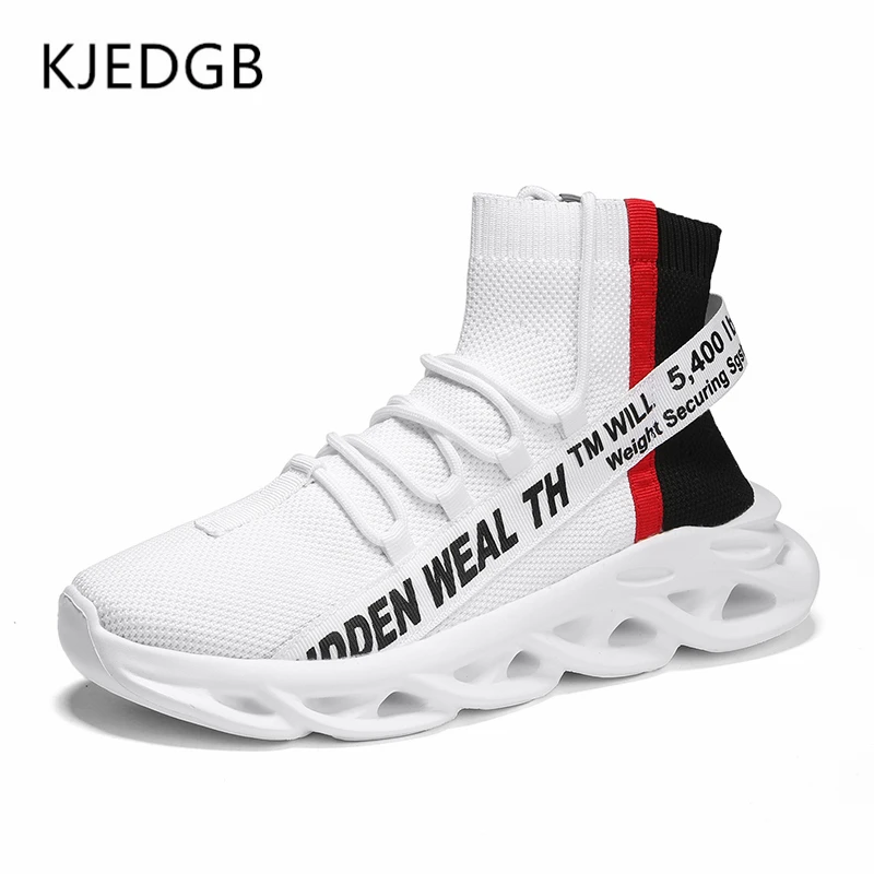 KJEDGB 2020 High-top Men's Shoes Unisex Fashion Socks Thick-soled Platform Sneakers Black White Big Size 36-46 | Обувь
