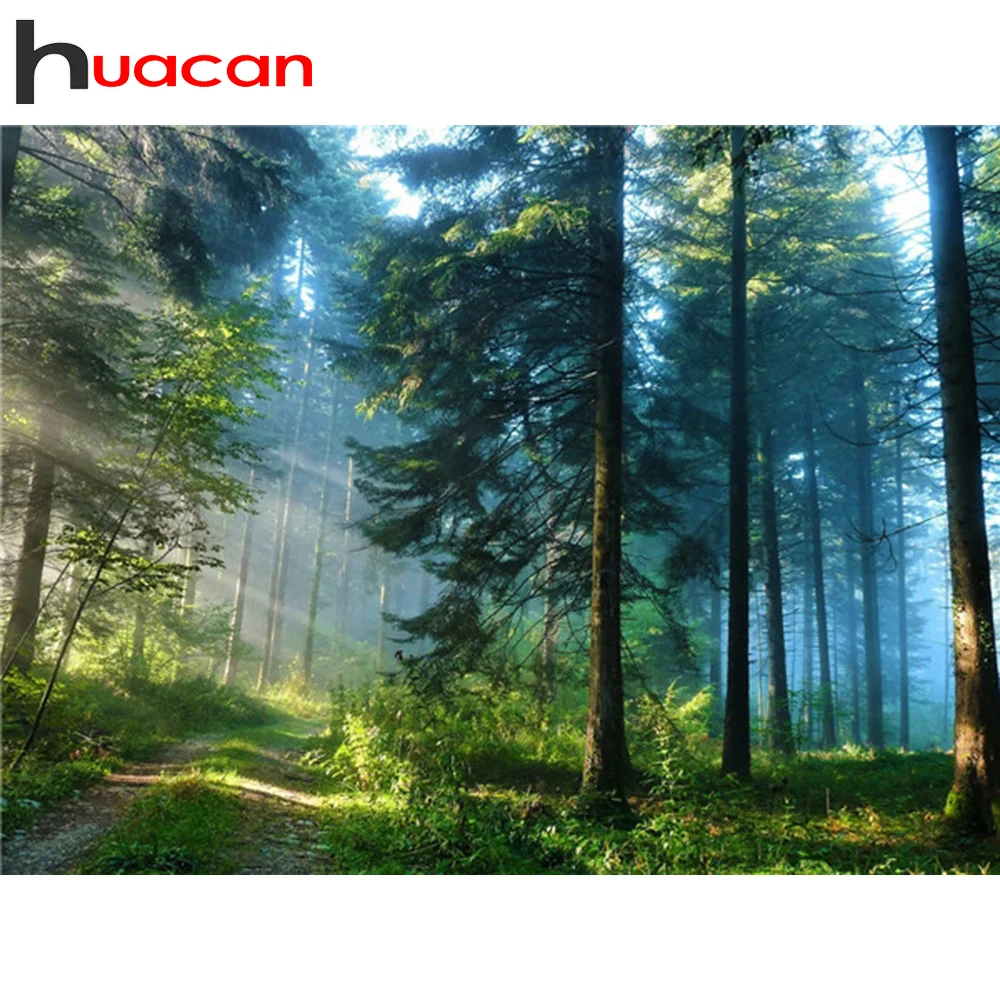 

Алмазная 5d Вышивка Huacan, вышивка крестиком с деревом, полноразмерная мозаика, картина Стразы с весенним пейзажем