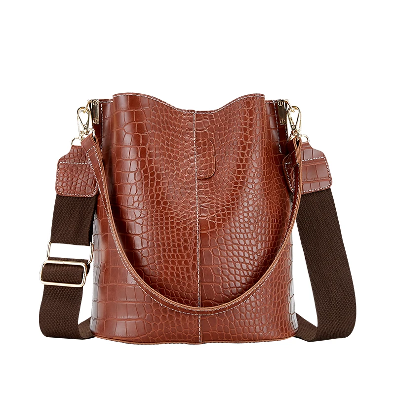 

Crocodile Pattern Leather Messenger Bag Female Bucket Bag Brand Desinger Luxury Pu Crossbody Bag Single Shoulder Bag 2021 New