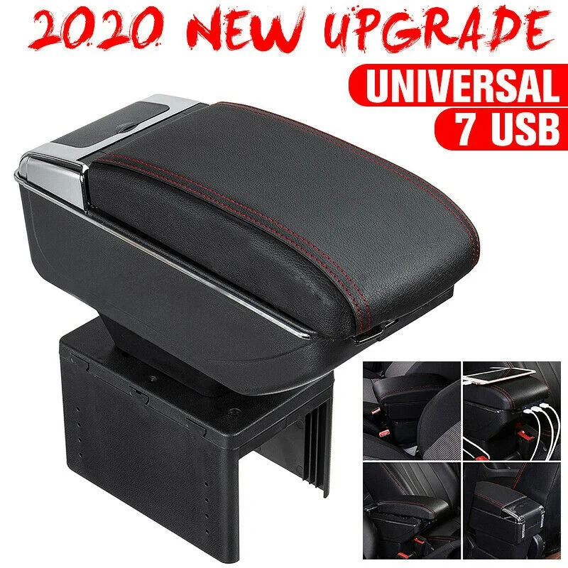 

Universal Car Armrest Storage Box PU Leather Interior Central Container Dual-Layer Store Content Box with 7 USB Ports
