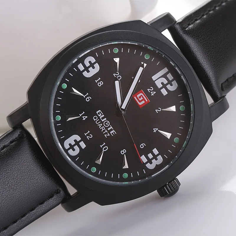 Часы наручные мужские кварцевые с кожаным ремешком спортивные аналоговые модные