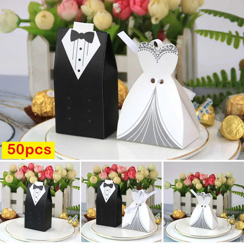 

50pcs European Style Candy Box Bride and Groom Double Breasted Suit Wedding Candy Box Wedding Supplies SP99