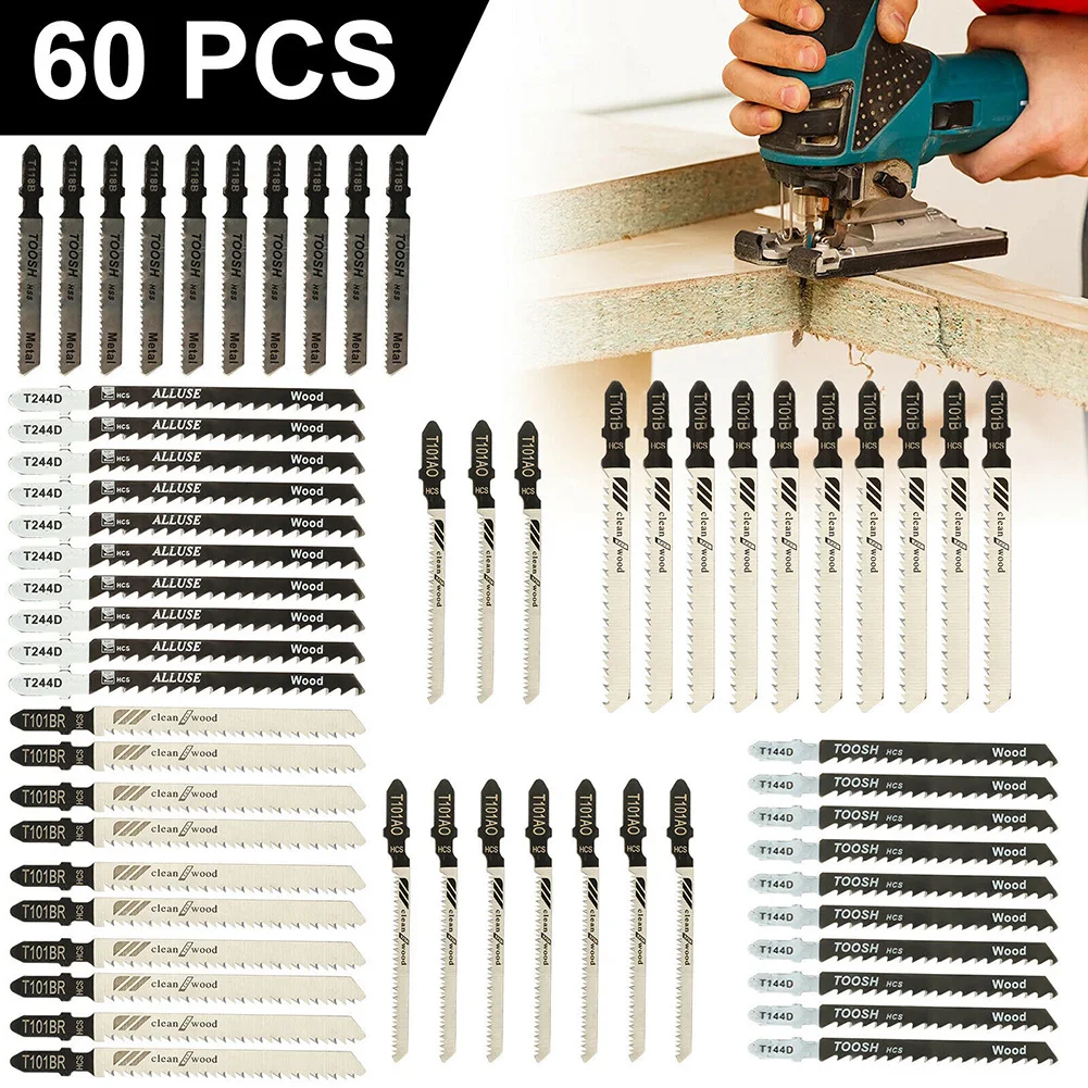 

60pcs Jig Saw Blade Jigsaw Blades Set Metal Wood Assorted Blades Woodworking T144D/T244D/T118A/T111C