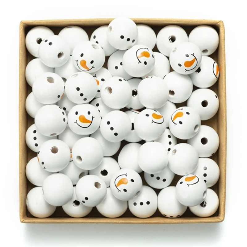 

10 шт., деревянные бусины в виде снеговика, 20 мм