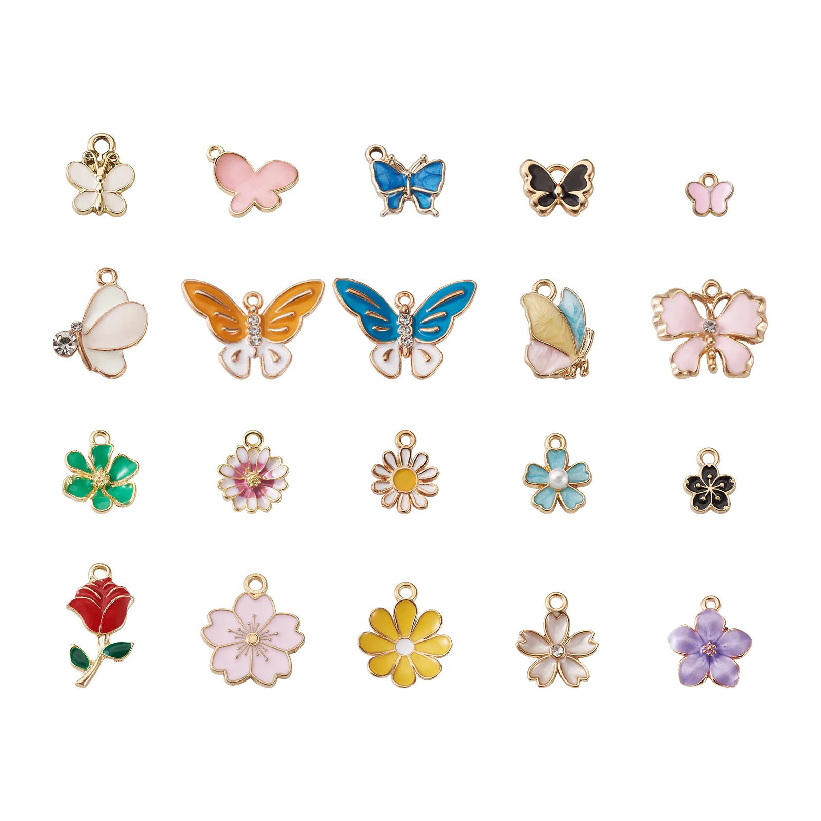 

80 шт., разноцветные эмалевые подвески в виде бабочек и цветов из сплава