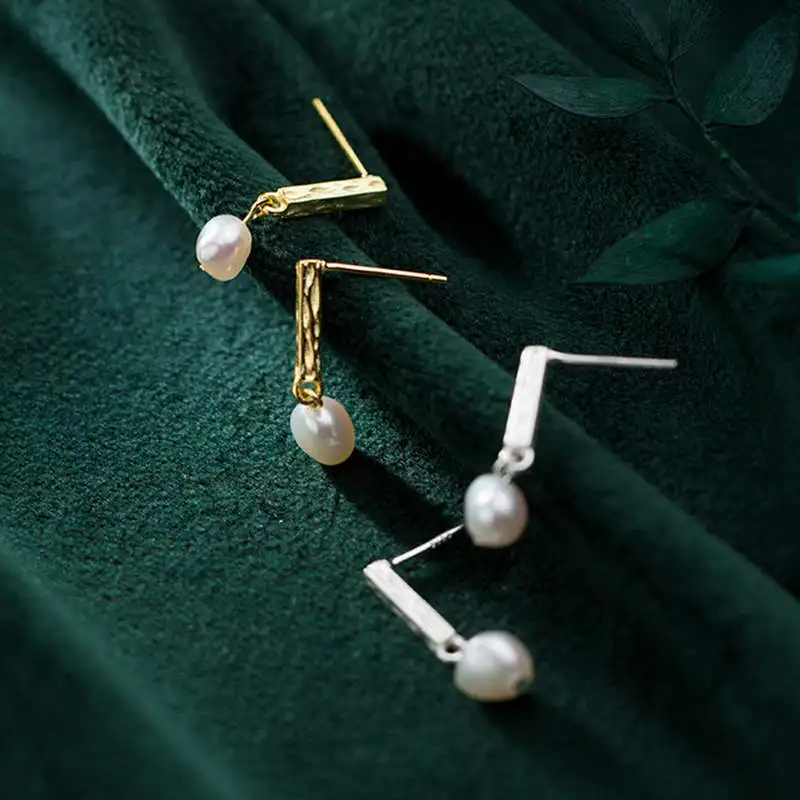 INZATT Real 925 Sterling Silver Geometric Pearl Stud Earrings Fashion Women Fine Jewelry Party Minimalist Accessories Gift | Украшения и
