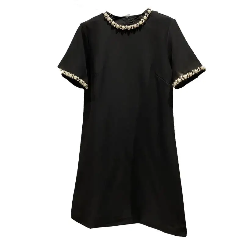 

2021 Spring Summer Dress Woman New Pearl Edge Beaded Dress for Women Elegant Short Sleeve Slim Party Sexy Dresses Lady Vestidos