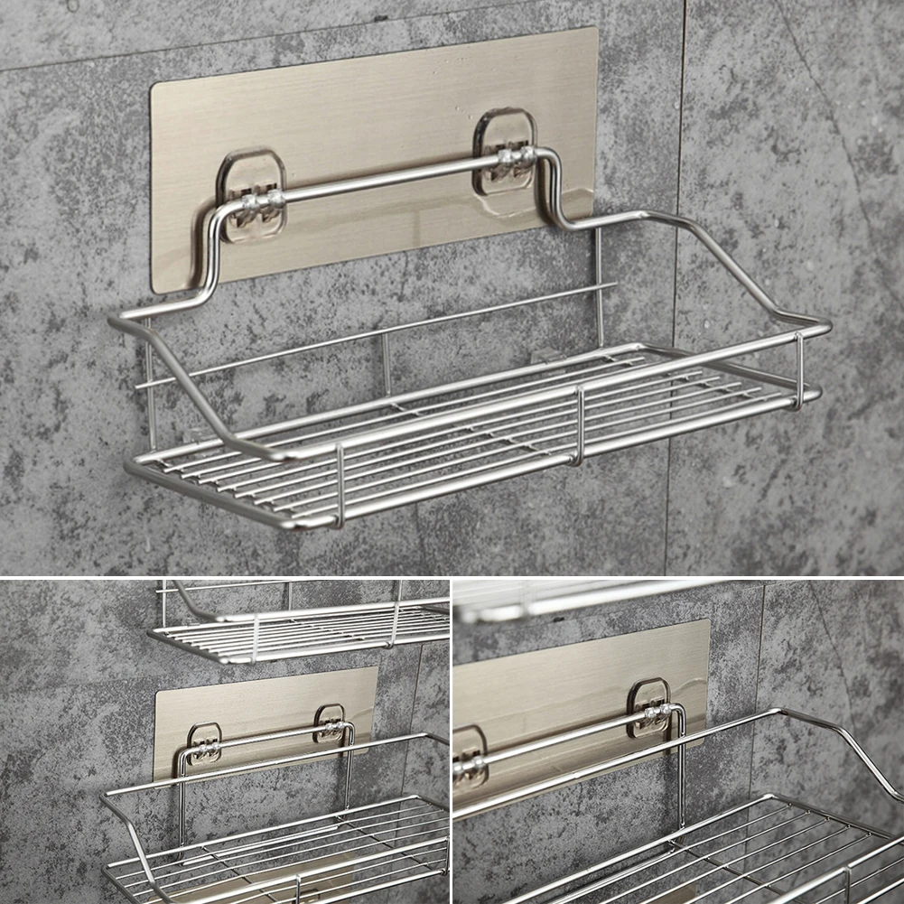 

S/M/L Punch-Free Stainless Steel Storage Rack Bathroom Storage Shelf Kitchen Bathroom Toilet Wall Hanging Storage Rack