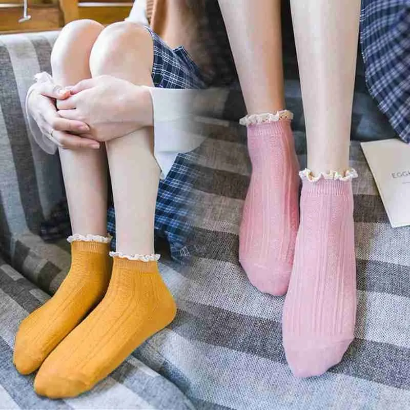 

Lace Ruffles Sweet Socks Lovely Ruffled Edge Princess Girls Summer Cotton High Women Ladies Quality Color Socks Pure Spring Q2C1