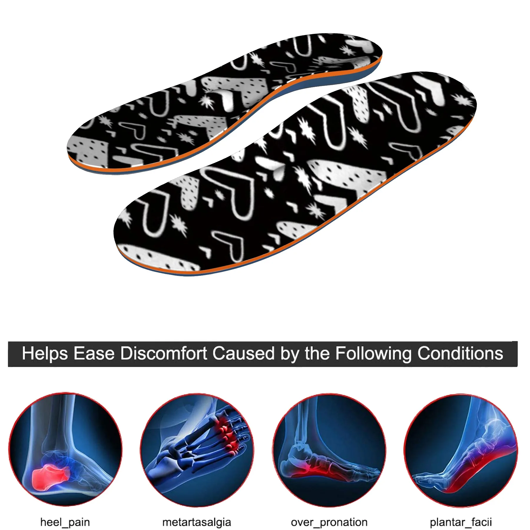 Plantar Fasciitis, Metatarsal Arch Support, Orthopedic Insoles, Sports Soles, Flat Foot Pain, Heel Spur Orthopedic Pads, Black A