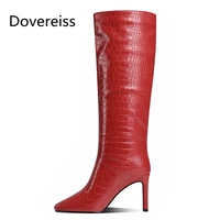 winter for woman new fashion sexy consice pure color red green white new block heels chunky heels knee high boots 34 43