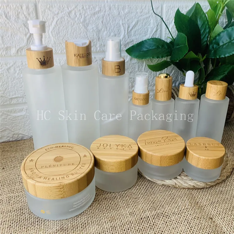 

Прозрачная стеклянная бутылка 30 мл, Бамбуковая крышка для бутылки для косметического лосьона и 100 г, прозрачная стеклянная банка для крема с...