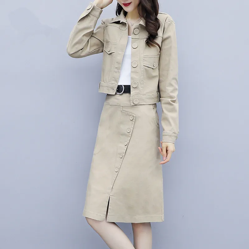 

2023 Autumn New Vintage Fashion Women High Waist Single Breasted Clothes + Half Dress Two Piece Set Ladies Outfits Tide H1293