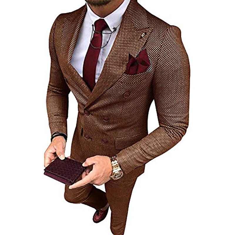 

Men's 2 Piece Slim Fit Suits Double Breasted White Dot Tuxedo Groom Wedding Jacket and Pants Sets Formal Blazer Masculino