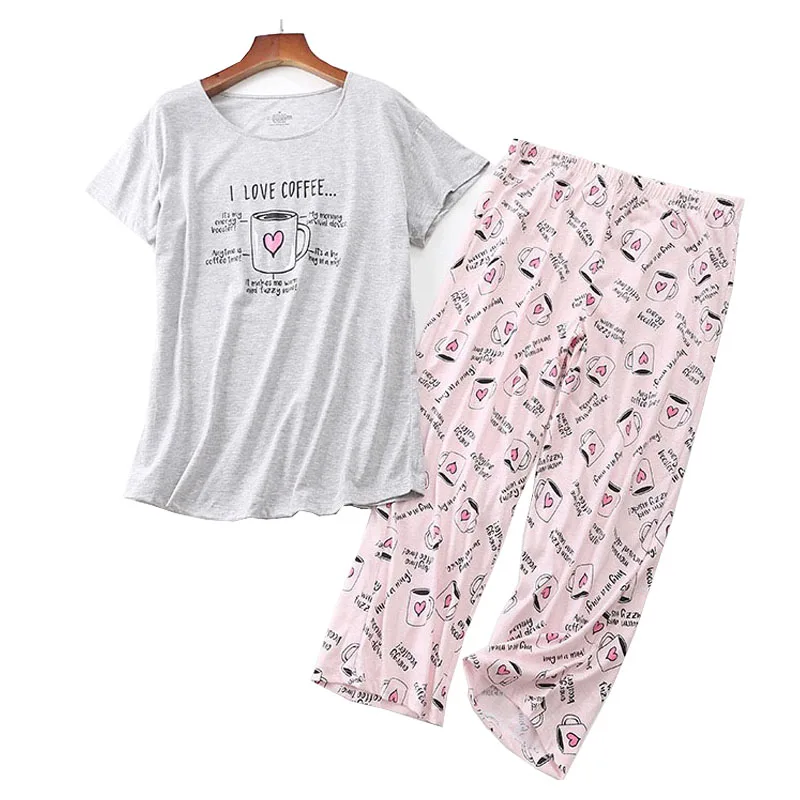 

2020 Summer New Ladies Pajamas Set Comfort Loose Large Size Sleepwear Short Sleeve Top+Pants Women Soft Homeweaar Casual Wear