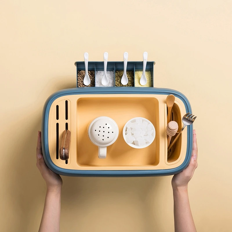 

Seasoning Box Kitchen Organizer Household Supplies Storage Box Spice Jar Bottles and Tableware Rack Set Knife Holder All In One