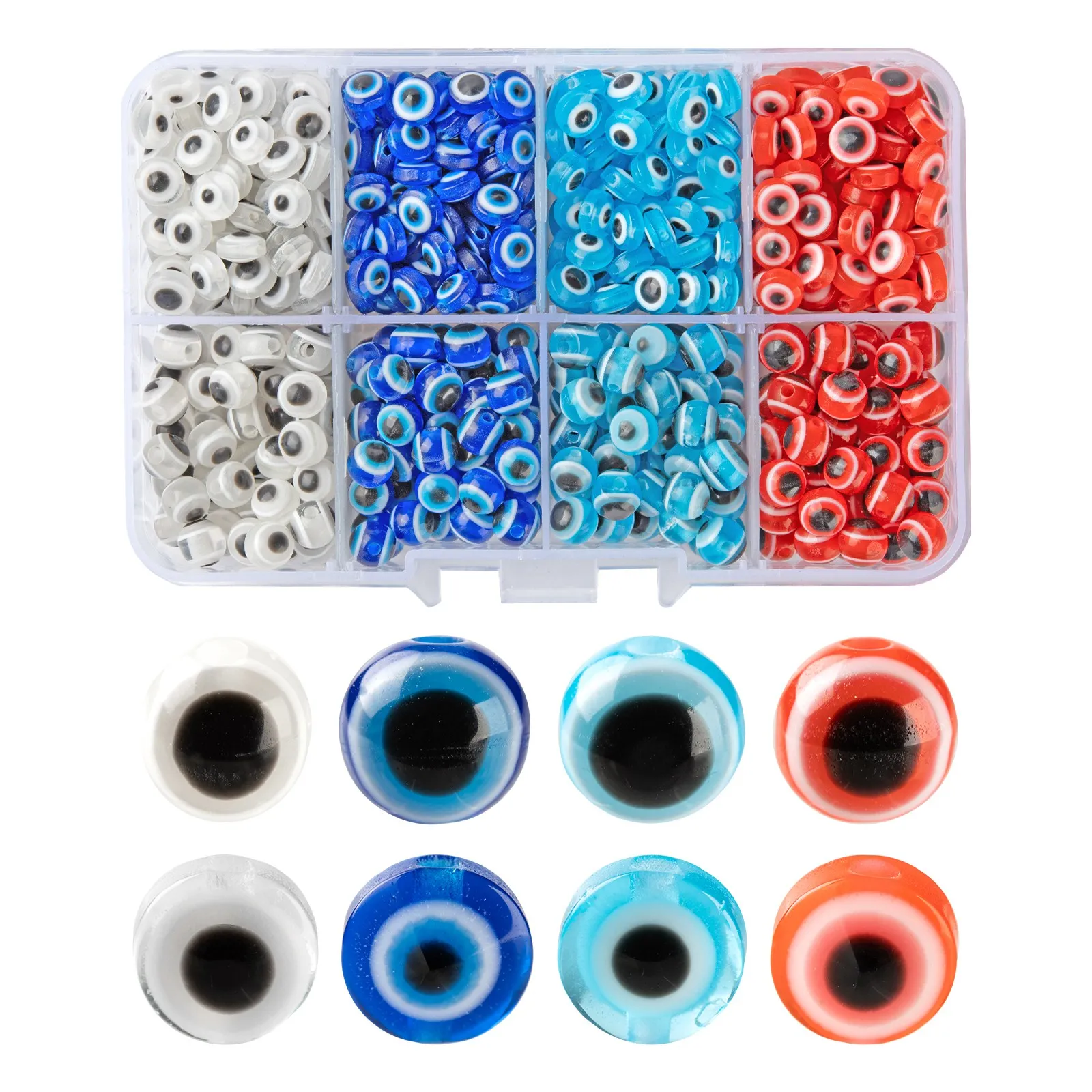 

1 Box Multicolor Round/Flat Round Handmade Evil Eye Resin Beads For DIY Bracelet Necklace Earrings Jewelry Making 6mm 8mm 10mm