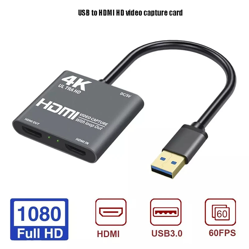 

4K HDMI Game Capture Card HDMI to USB3.0 Video Audio Capture Full HD1080p Record for Streaming Teaching Conference Live Broadcas