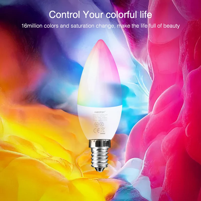 Фото Светодиодная лампа-свеча E14 RGB + CCT, 4 Вт, 2,4 В переменного тока, Умный домашний декор с регулируемой яркостью, ГГц, RF/Wi-Fi/приложение/Голосовое управление №2