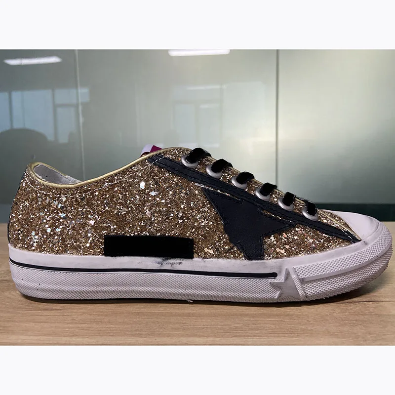 

Four Seasons New Fashion Non-slip Children's Casual Shoes Gold Sequins Retro Old Breathable Sports Parent-child Sneakers ST154