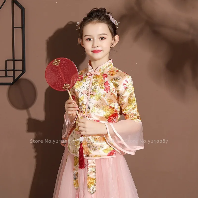 Традиционное китайское Ципао для девочек костюм ханьфу Тан сказочное платье