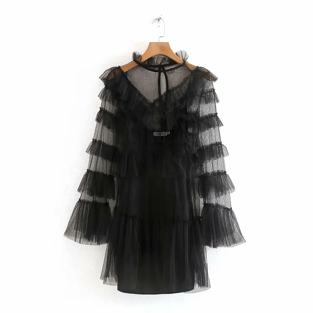 Женское тонкое платье торт Zatrf модное универсальное кружевное мини со стоячим