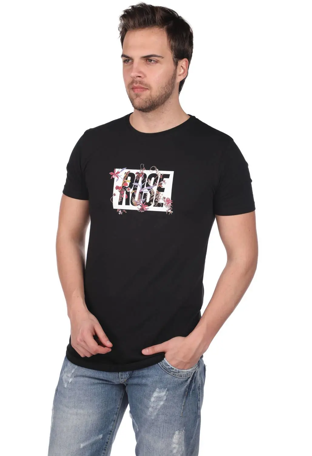

Rose Printed Men 'S Cycling Neck T-Shirt