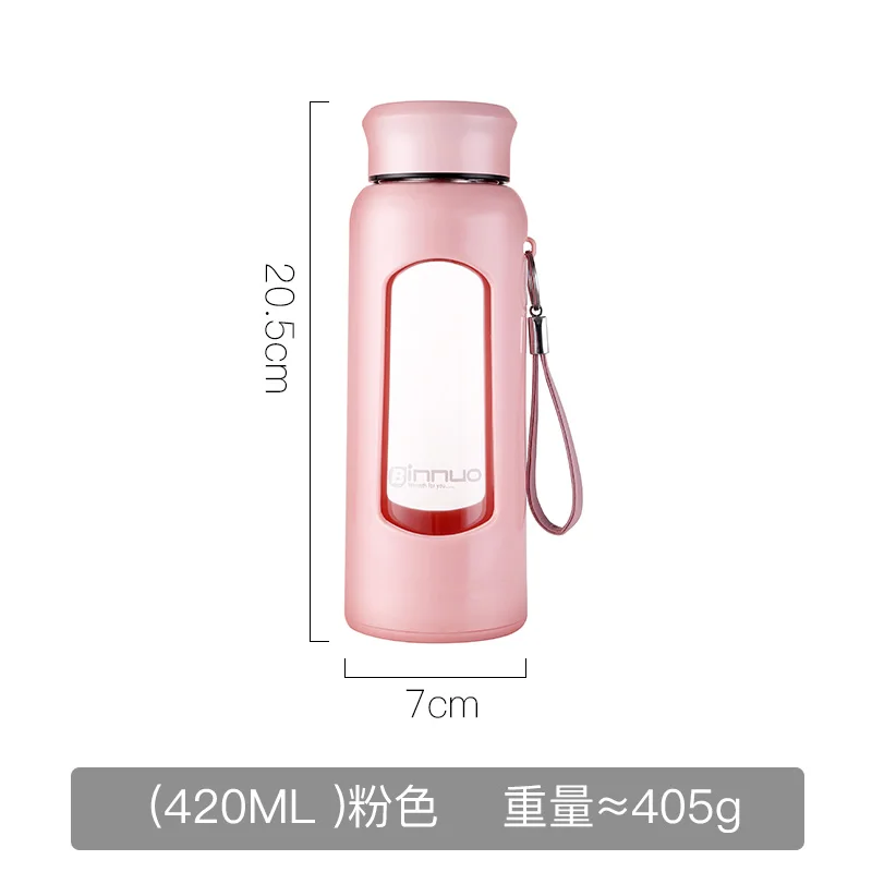 420ml-Pink Стеклянная бутылка для воды термостойкая силиконовая бутылка рукав портативное стекло для путешествий с заваркой чая герметичная стеклянная посуда для напитков - Цвет: 420ml-Pink