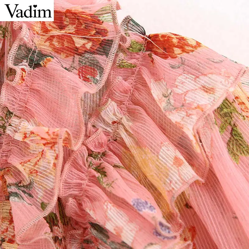 Vadim милый Женский шифоновый гофрированный цветочный блузка с v-образным вырезом и