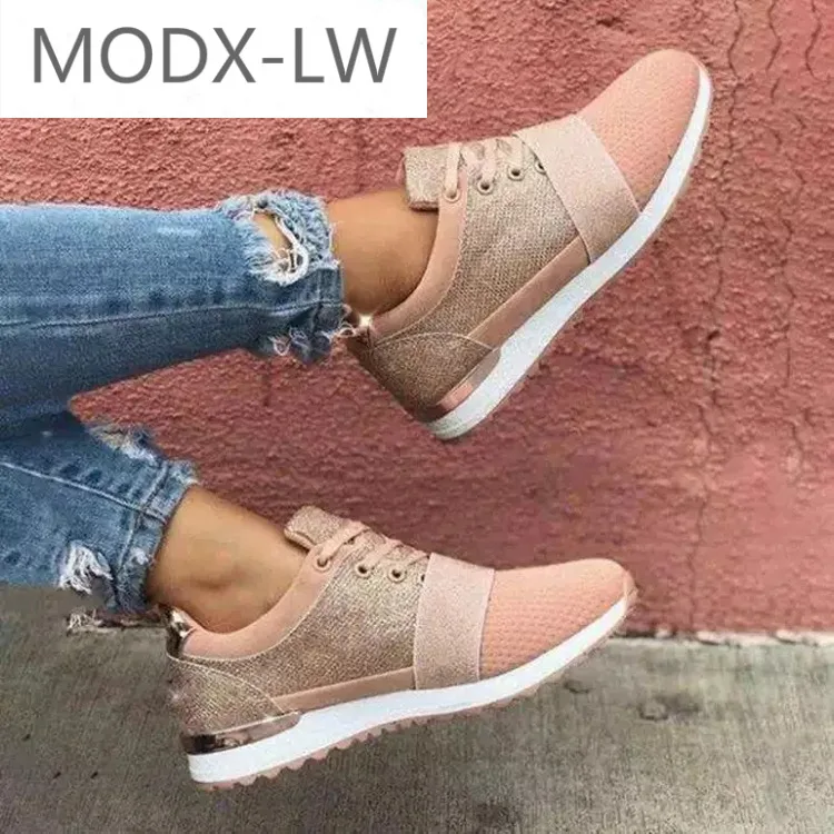 

2022 new wild ladies lace-up casual sneakers fashion stitching flat comfortable and breathable casual women's shoes