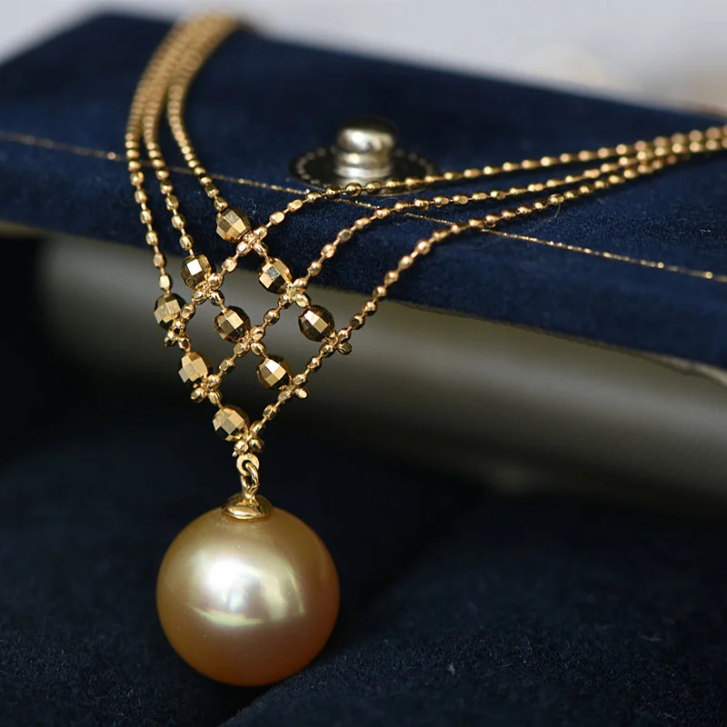 18K Solid Yellow Gold Jewelry(AU750) Women Lace necklace choker chain Natural seawater South Sea pearl Fashion Lady