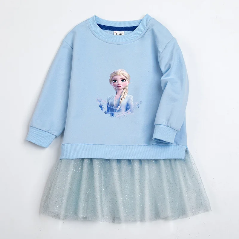 

Elsa 2021 Girl Cartoon Print Dress Little Girl Pure Cotton Net Yarn Aisha Princess Dress Spring Toddler Kids Fall Cute Clothes