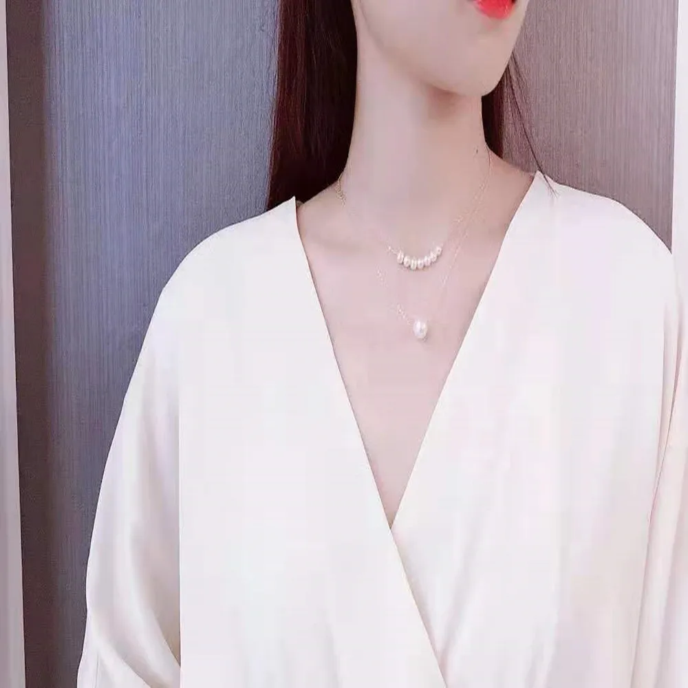 

Natural pearl necklace female collarbone chain light luxury niche design sense, advanced double pendant single 2021 new style