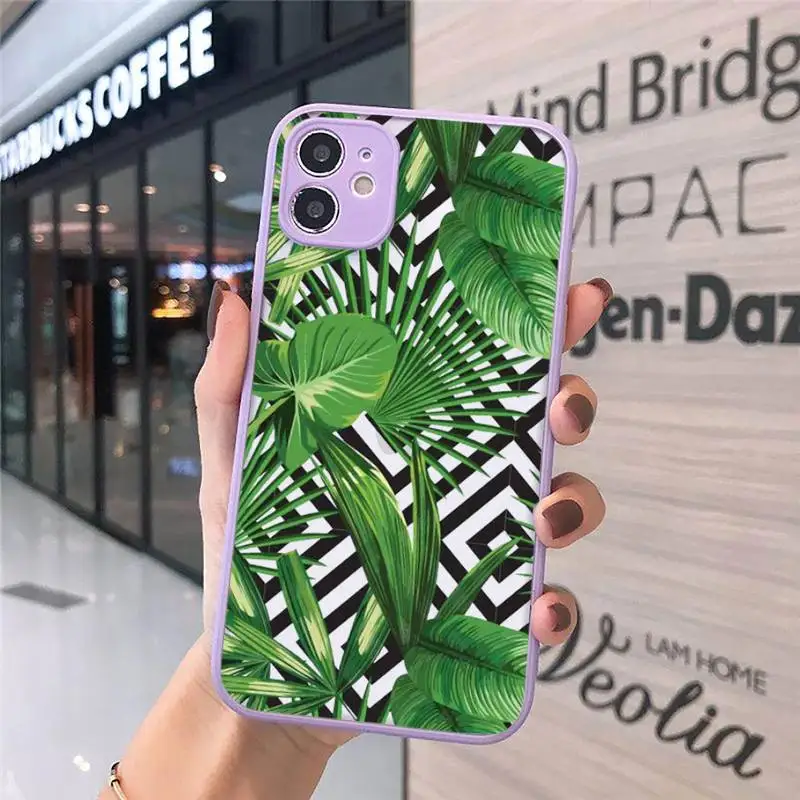 

Green Plant leaf Accessories Phone Case For iPhone 12 11 Mini Pro XR XS Max 7 8 Plus X Matte transparent Purple Cover