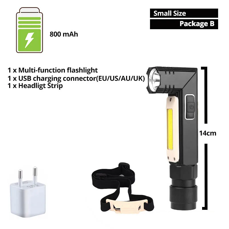 Package B-Small size Многофункциональный светодиодный фонарик 5 Режим освещения USB перезаряжаемая Рабочая лампа Регулируемая лампа передние и задние сильные Магнитный факел - Испускаемый цвет: Package B-Small size