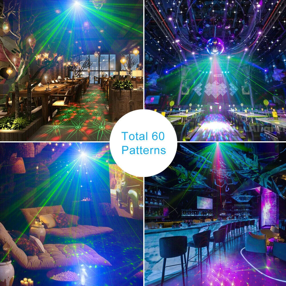 60 Patterns Mini RGB Disco Light LED Laser Stage Projector Lamp USB Rechargeable Wedding Birthday Party DJ with Controller | Лампы и