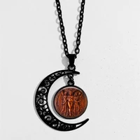 triple moon goddess witchcraft occult hecate jewelry pentagram necklace magick jewelry wiccan necklaceblack moon pendant