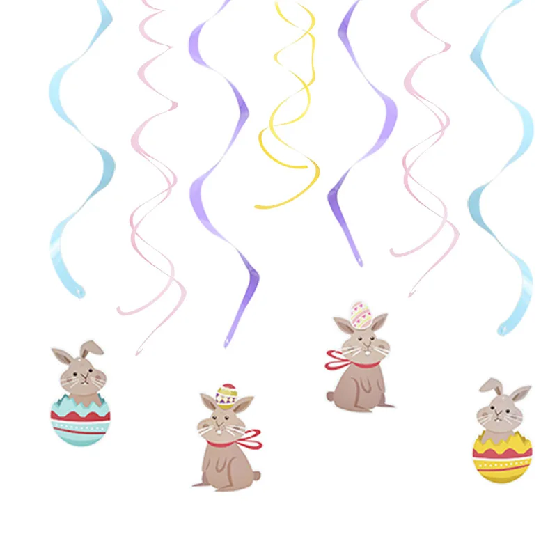 

8Pcs/set Easter Spiral Pendant Cartoon Bunny Egg Garland Hanging Swirl Ornament for Home Decora Easter Party Ornament Supplies